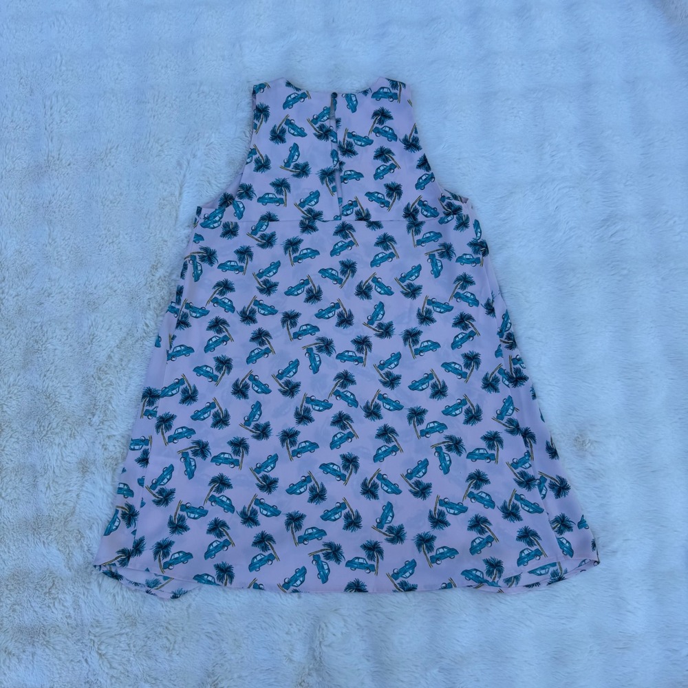 Lucy & Laurel Pink Palm Tree Vintage Car Print Sleeveless Shift Dress Womens M - Picture 2 of 7